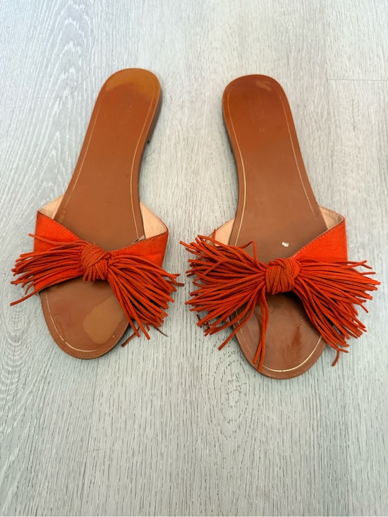 Zara Shoes - Zara Red-Orange Fringe Knot Slide Mules